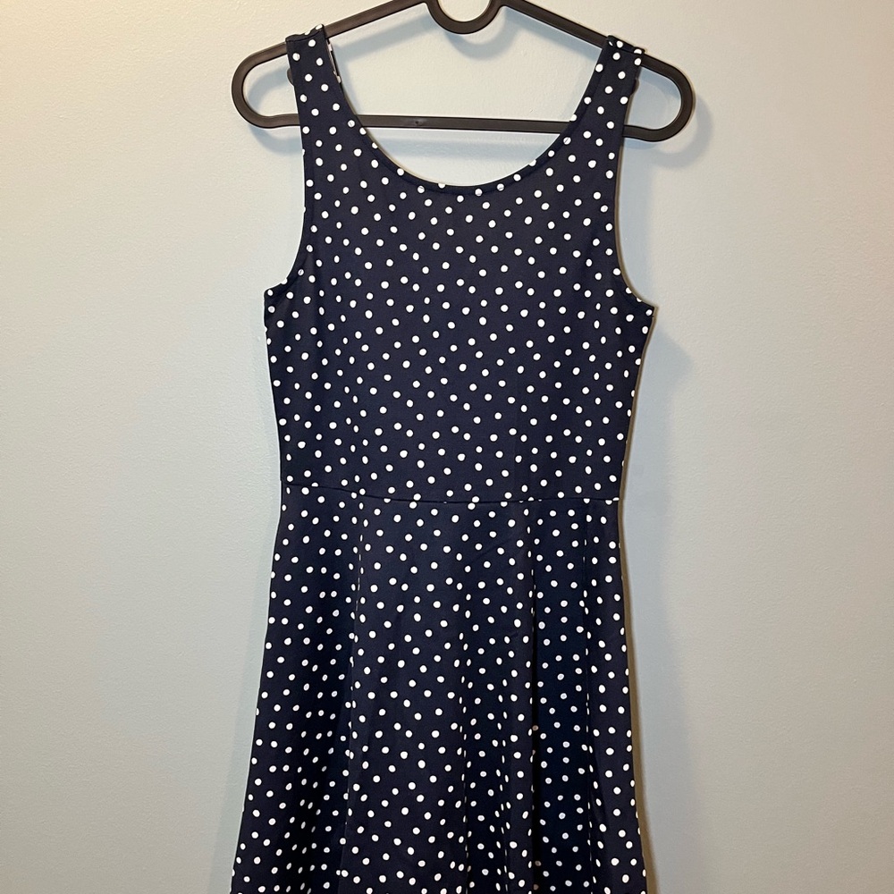 navy blue polka dot dress